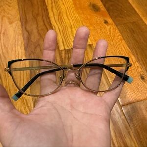 Tiffany and Co. Cat-Eye Glasses with Rose Gold Frame w/black accents.